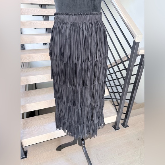 Dresses & Skirts - New Black Fringe Skirt Faux Leather Look size S